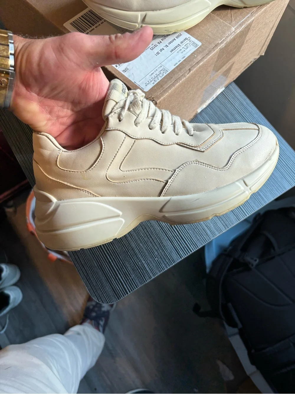 Gucci Men’s Cream Leather Chunky Sneakers